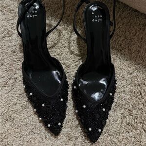 A New Day Black and White Beaded Heels